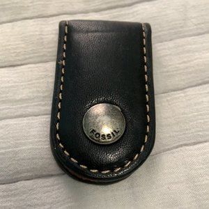 Money Clip Black Leather Fossil